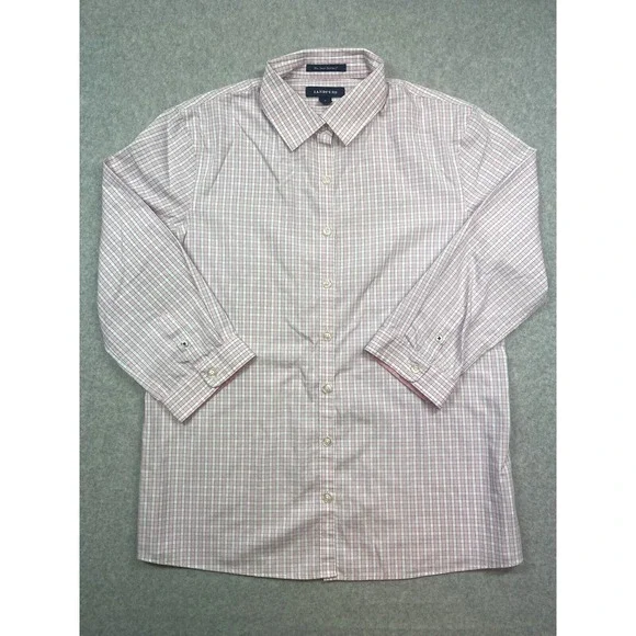 Lands End Shirt Blouse Womens Size Medium Pink Plaid Work Office Casual Business - Picture 1 of 7
